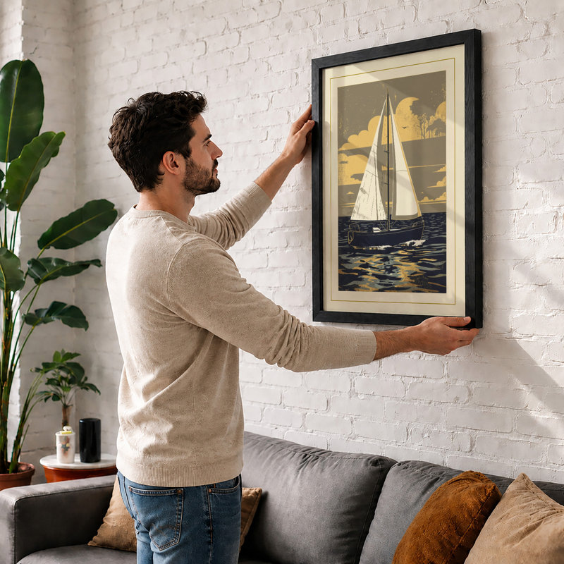 Sailboat in Motion Coastal - Framed Print, A3 - 42.0 x 29.7 cm, Unframed