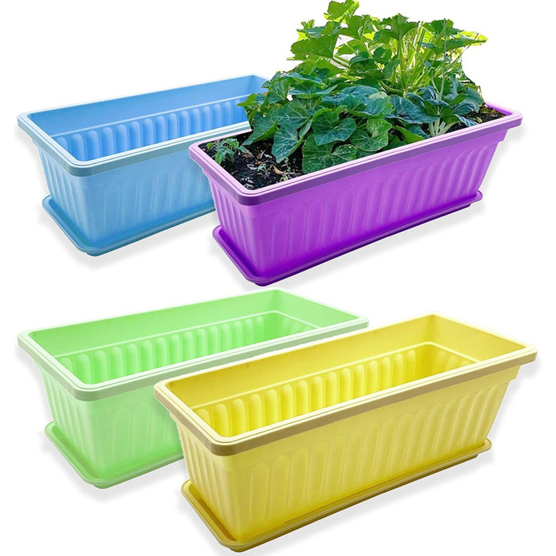 4 Packs 17 Inch Rectangular Window Flower Box Planter With Tray ...