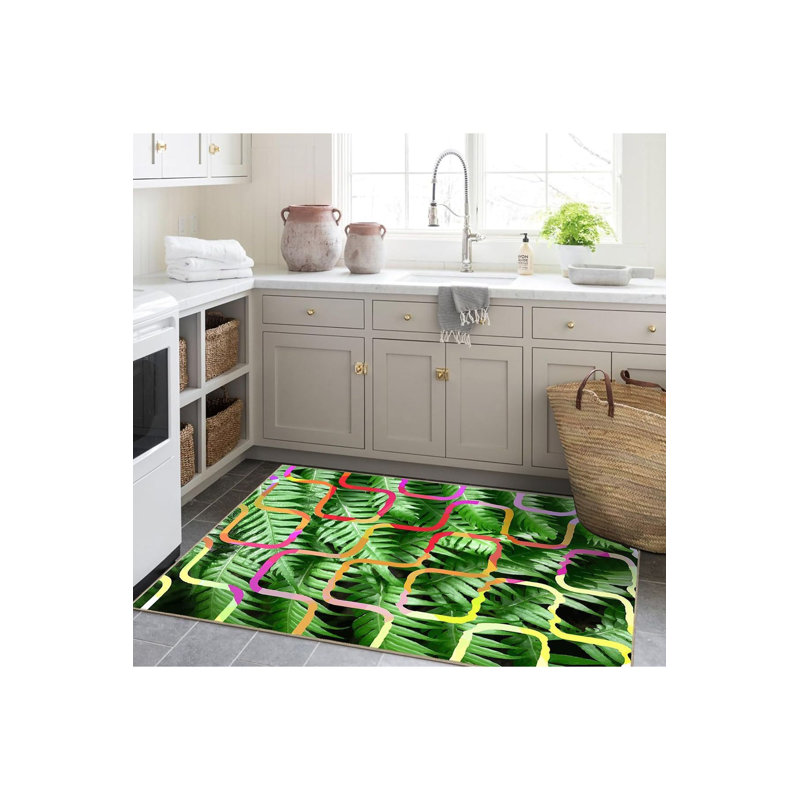 Tapis moderne lavable à la machine multicolore, Rectangle 3 pi 3 po x 4 pi 11 po