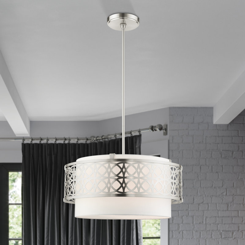Eraman 4-Light Dimmable Drum Chandelier, Brushed Nickel, 48" H x 20.25" W x 20.25" D