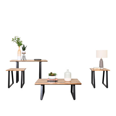Collection de tables en bois Khabib, 4 pièces, brun clair