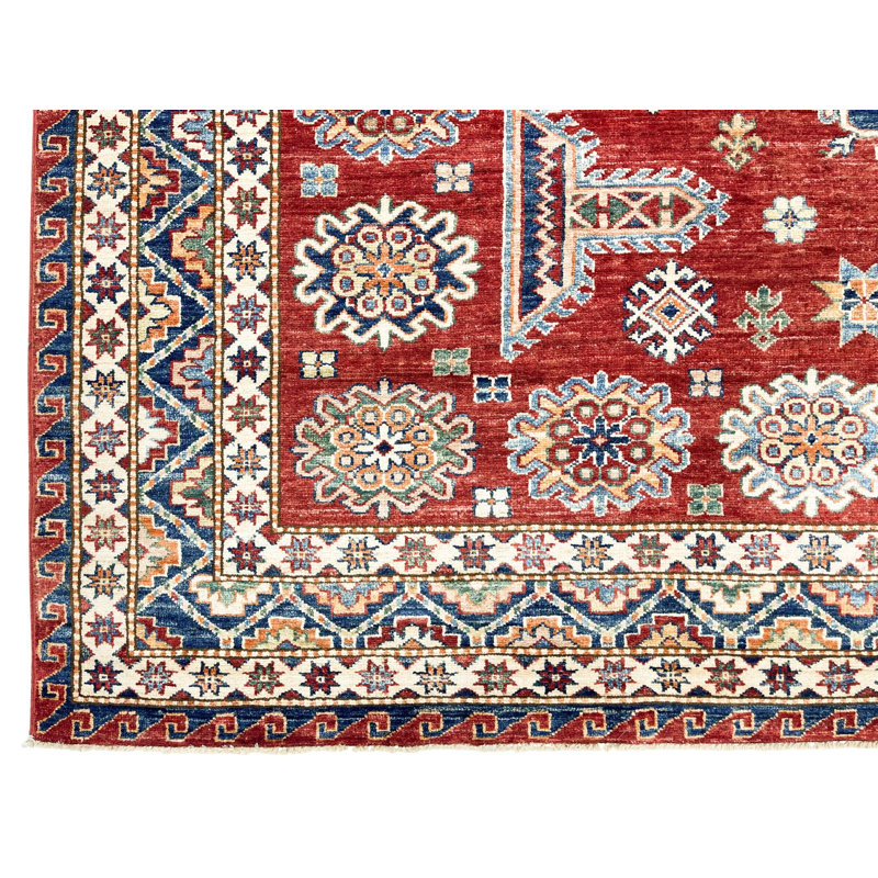 Tapis rétro rouge et ivoire de style tribal anatolien vieilli 9 x 12 fait à la main