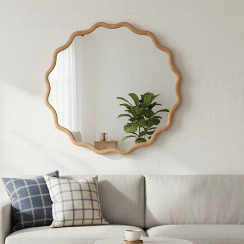 Miroir décoratif rond 24 pouces, Bois naturel