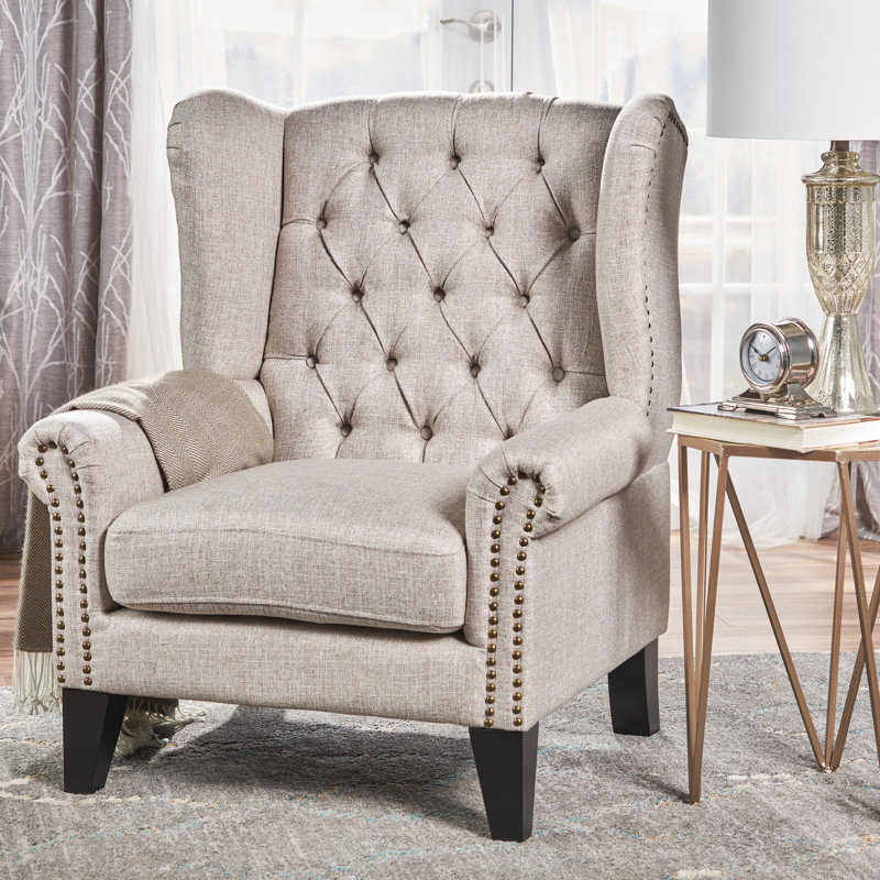 Magnifique chaise d'appoint - Tissu beige capitonné de façon captivante