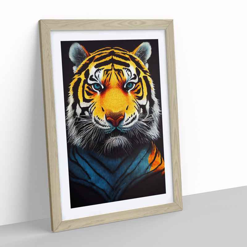 Majestic Tiger - Framed Print, 34cm H x 25cm W x 2cm D, Oak