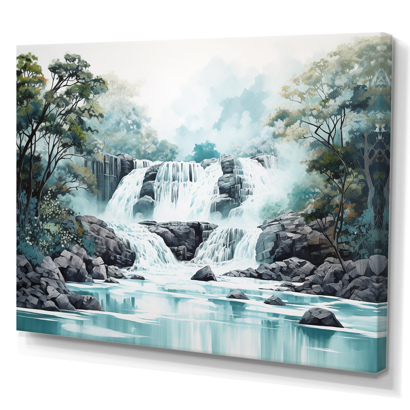 «Waterfall Cliff Scenery Magic II», reproduction sur toile, H 16 po x l 32 po x P 1 po, Toile tendue