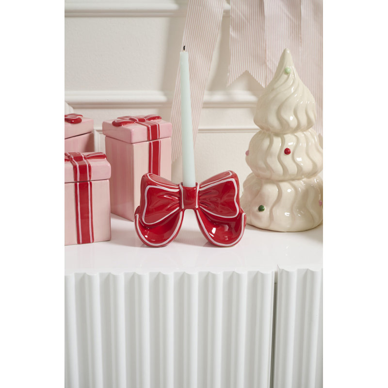 Big Red Bow Candleholder 7.25"x 2.25"x 4.5"