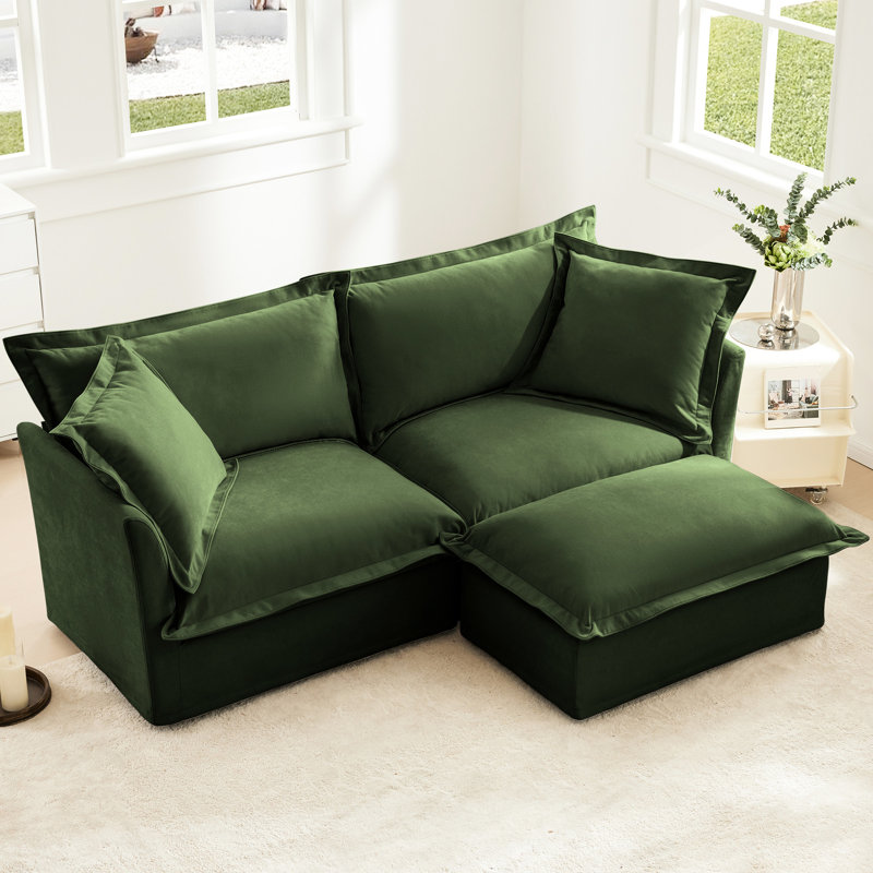 Canapé 2 places avec housse amovible et assise large en chenille, tissu en chenille au design élégant pour les sièges, coussins doux et profonds