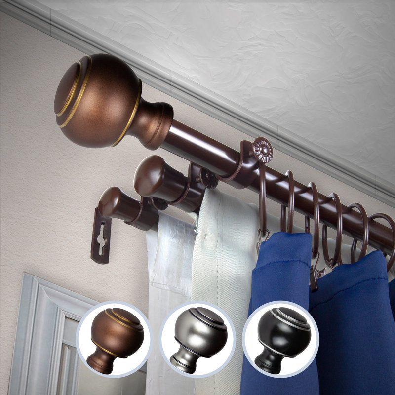 Alfredrick Resin;Metal Adjustable 0.81'' Triple Curtain Rod, Cocoa, 4" H x 170" W x 5.5" D
