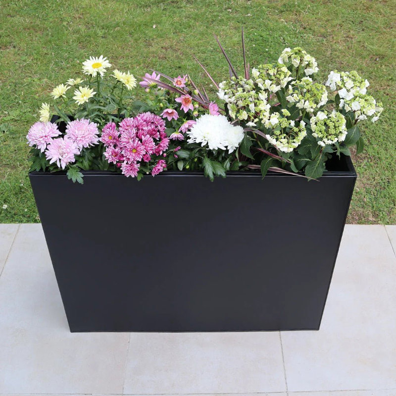 Reny Galvanised Zinc Trough Planter, Black, 100cm H x 120cm W x 100cm D