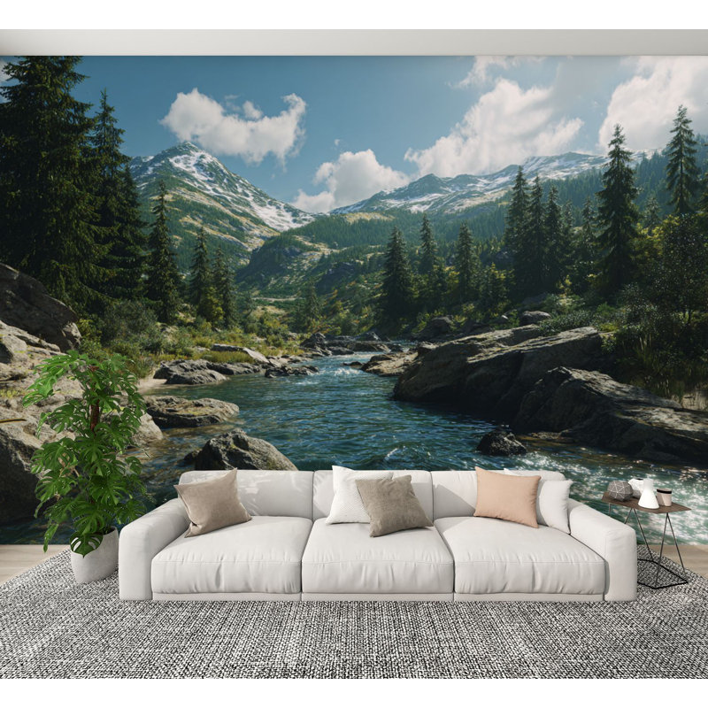 Papier peint adhésif peler et coller avec des pentes recouvertes de pin de rivière H 100 po x l 144 po, papier peint amovible en PVC autocollant pour chambre à coucher, bureau à domicile