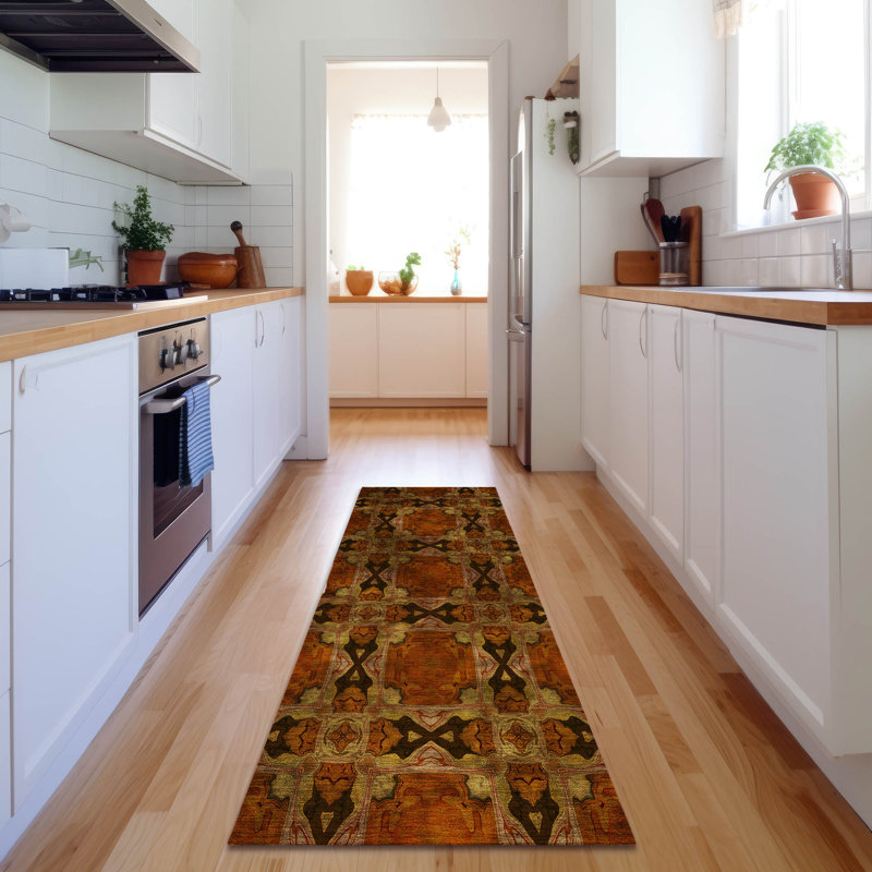 Tapis paprika Cerrito AMF564 lavable à la machine de qualité supérieure, Tapis de couloir 2 pi 3 po x 7 pi 6 po