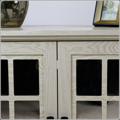 Buffet de rangement durable avec 2 portes décoratives en miroir en acrylique, tablette réglable pour une utilisation polyvalente dans les espaces de salle à manger, de salon et de cuisine