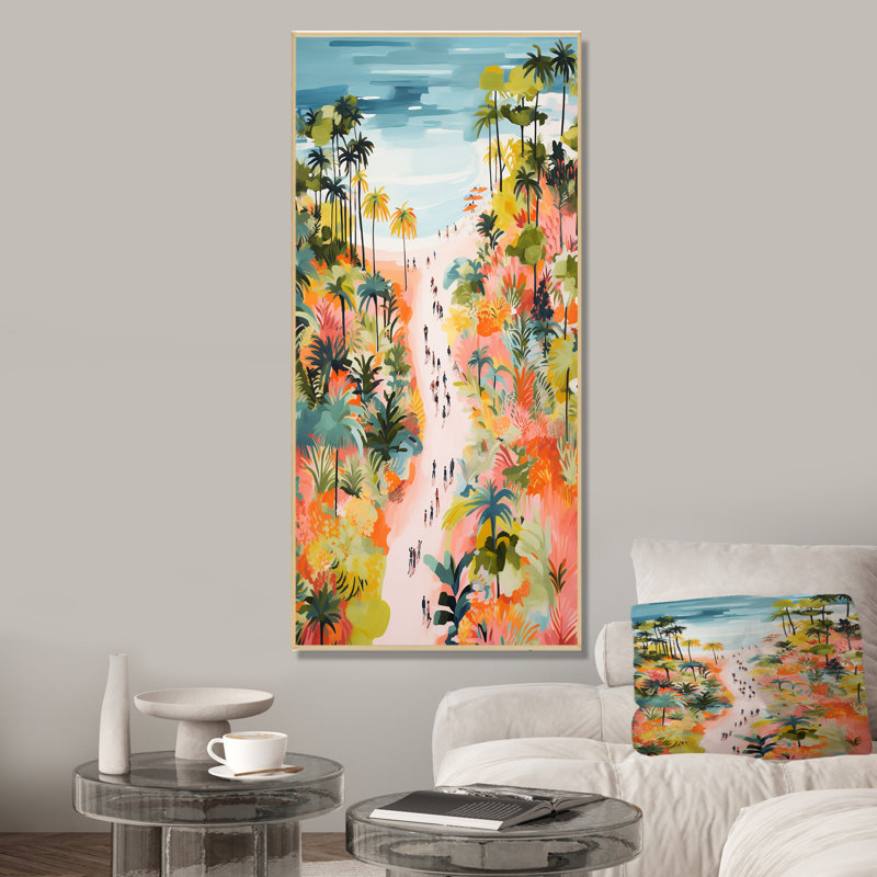 Scène de plage côtière, paradis en couleur pastel I - plage, art mural, Cadre flottant brun, H 32 po x l 24 po