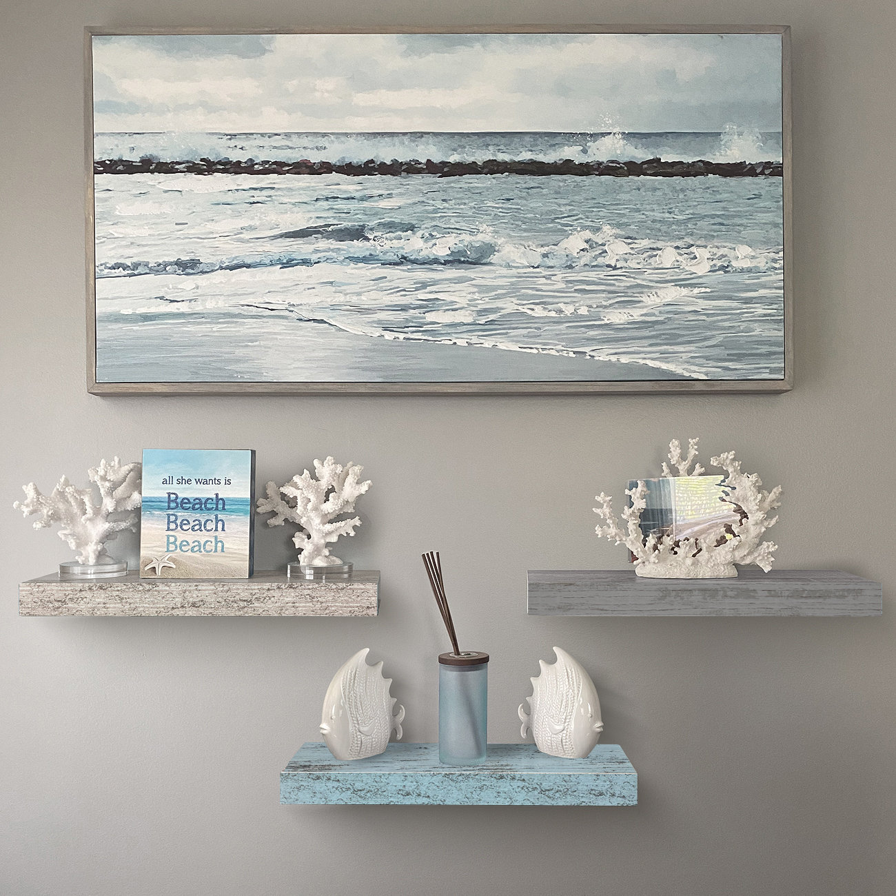 Sorbus Floating Shelf Set - Rustic Wood Coastal Beach Style Hanging ...