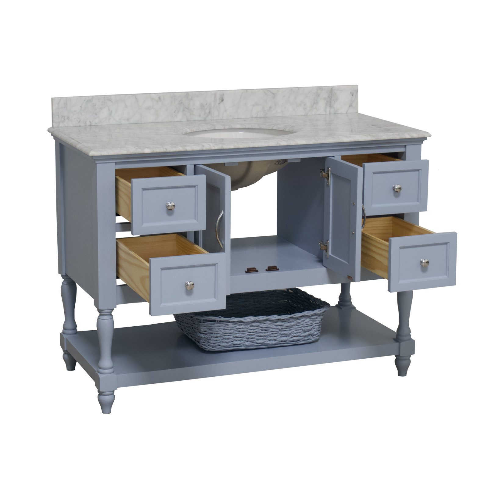Hampton 48'' Single Bathroom Vanity, Carrara Marble, Powder Blue