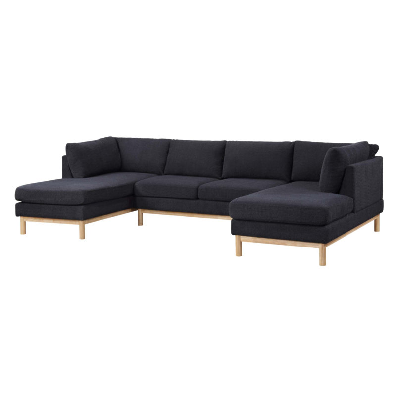 Hallie Sherpa 124 Inch Wide Double Chaise U-Shape Sectional Sofa With Natural Wood Trim And Comfortable Seating
