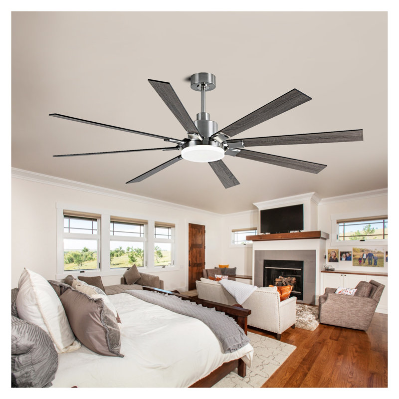 Grand ventilateur de plafond 72 pouces avec lumière et télécommande, 8 pales en contreplaqué résistant à la déformation, finition nickel