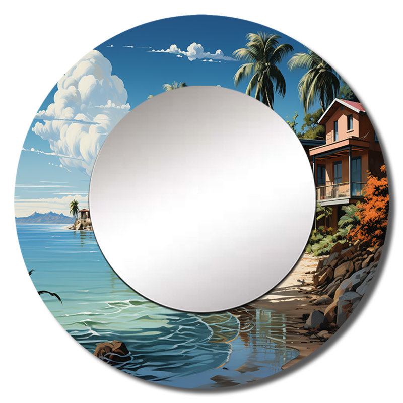 Beach Tropical Vibes - miroir décoratif de plage, miroir mural rond côtier, impression d'art en métal, 29 po x 29 po