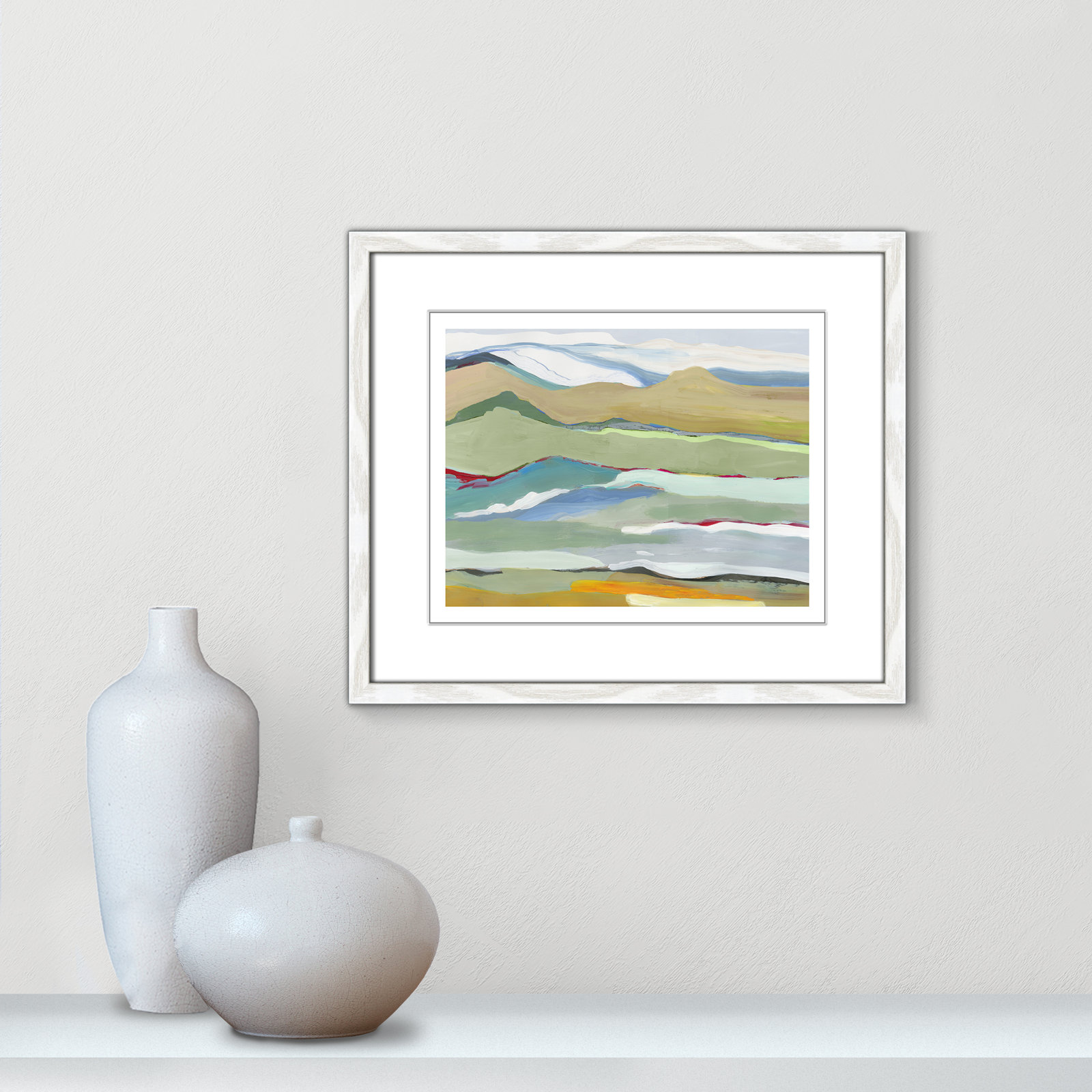 Dee "Goodbye Summer on the Hills" Painting, 16" H x 19" W x 0.75" D, White Wood Framed