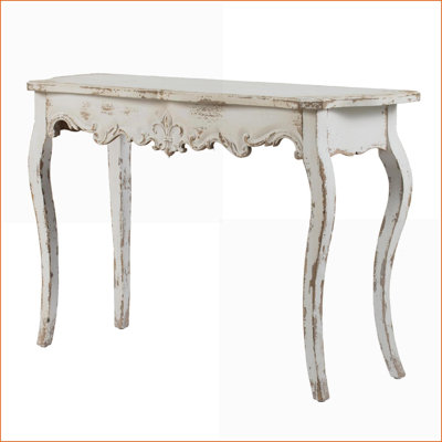 Whitewash Vintage Coffee Table with Queen Anne Legs – 46”x16.5”x30” for Living Room, Lightweight and Stylish