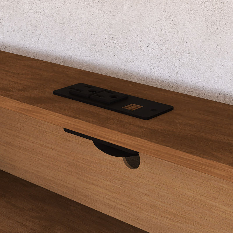Lit superposé double très grand avec cadre en bois avec tablettes de rangement et ports USB, Double TG sur grand, Brun