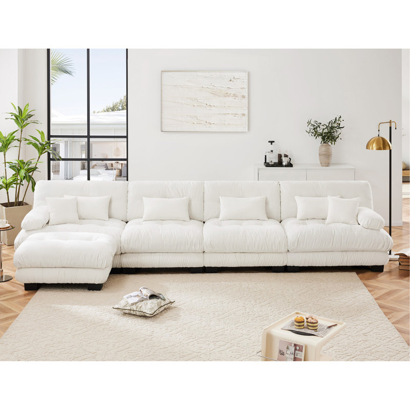 Canapé en chenille, Rose, 4, H 35,4 po x l 173,2 po x P 36 po