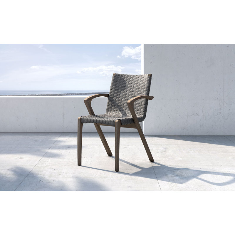 Verge Outdoor Dining Armchair, Shades of Gray Cord and Distressed Eucalyptus