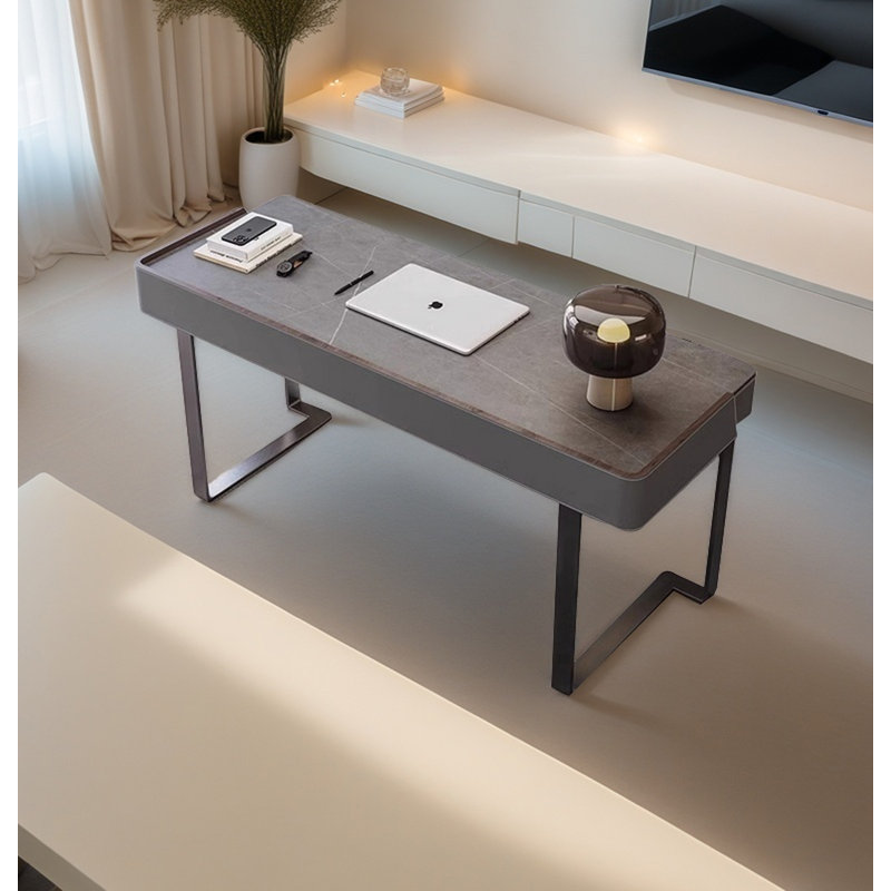 Italian Luxury Sintered Stone and Saddle Leather Office Desk, 30.51" H x 70.87" W x 23.62" D