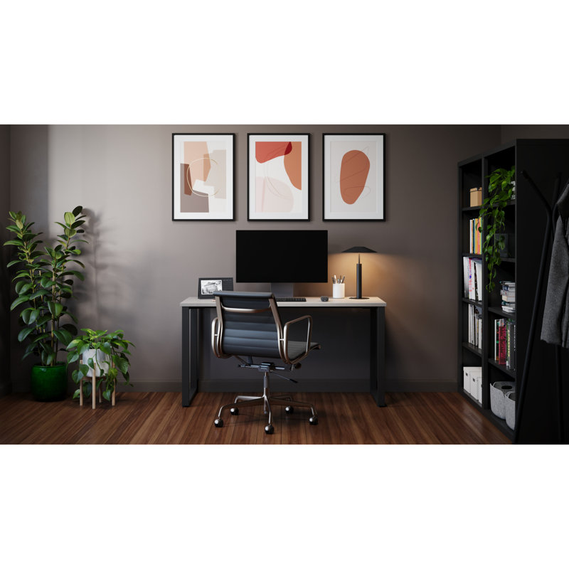 Gray Elm and Black Metal Desk with Drawer, 60"