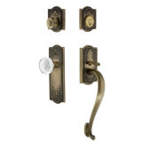 Nostalgic Warehouse Meadows Plate S Grip Handleset with Single Cylinder Deadbolt and Crystal Meadows Knob