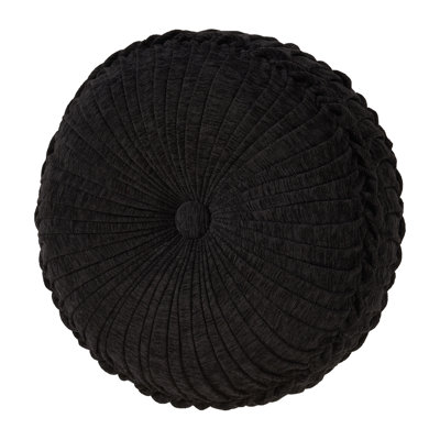 Laurenza - Coussin décoratif rond capitonné noir