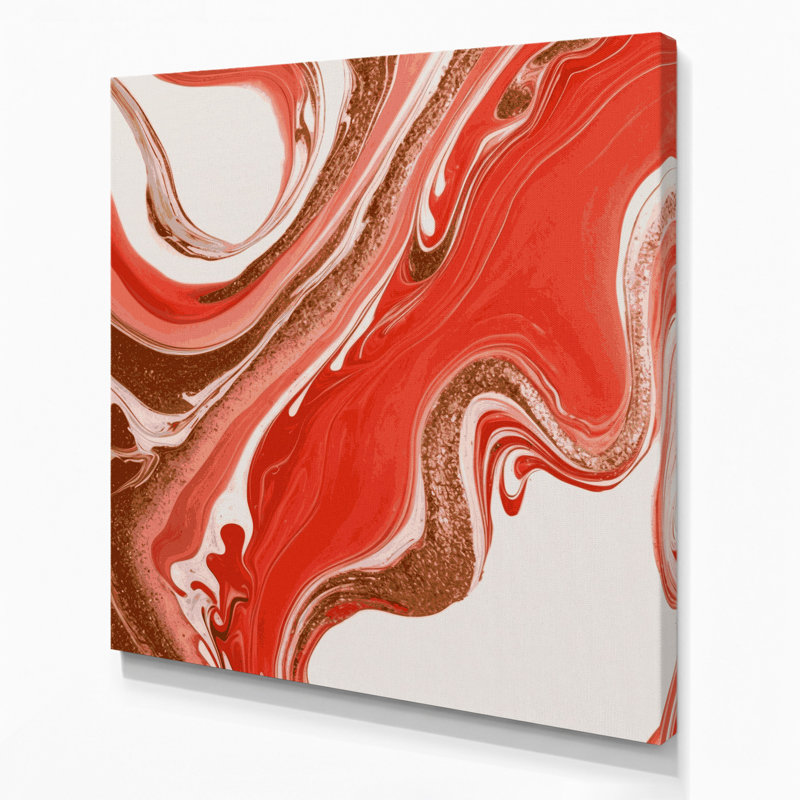 Abstrait art fluide sur toile rouge 58, H 12 po x l 12 po