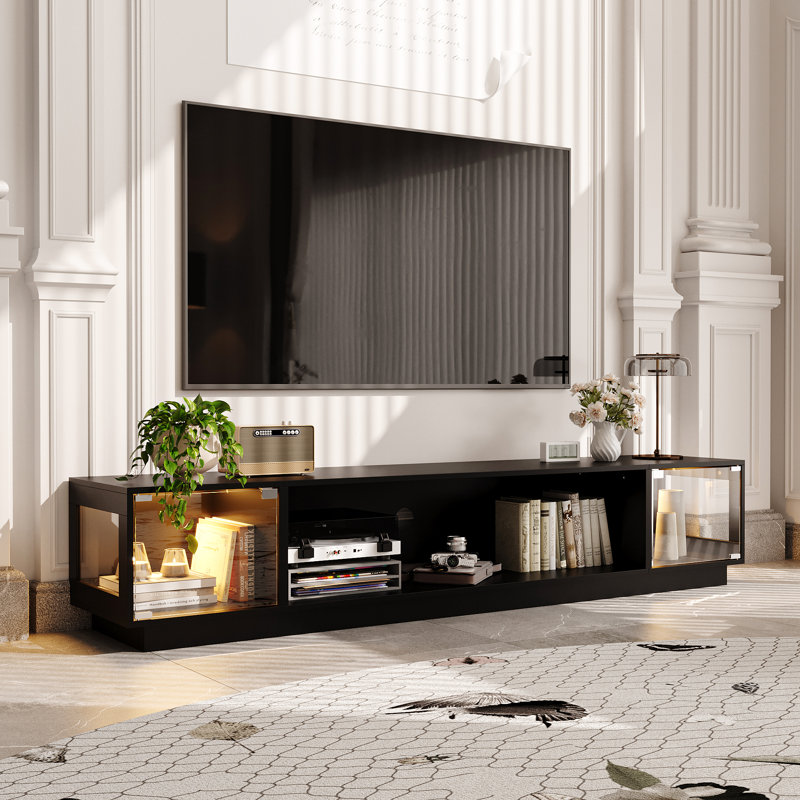 Meuble télé 78,7 po avec portes en verre et éclairage