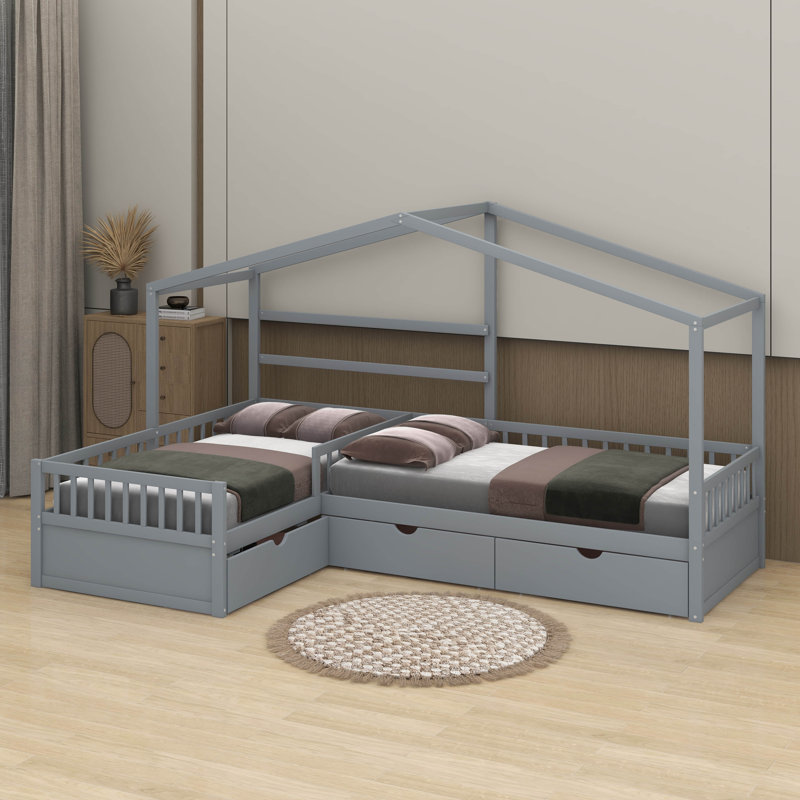 Lit plateforme simple avec tiroirs, Gris