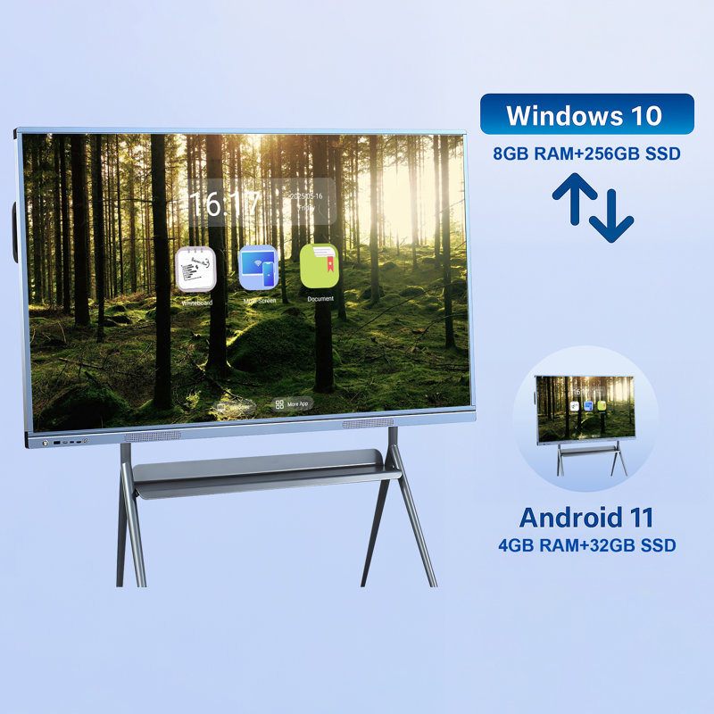 JYXCN Interactive Smart Board 75", 4K Touch Screen Digital Electronic Calendar All-In-One Smartboard Touchscreen Dual OS for School & Business