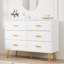 Commode moderne en bois avec poignées dorées, commode 6 tiroirs avec espace de rangement blanc, commode avec tiroirs profonds pour chambre à coucher, blanc