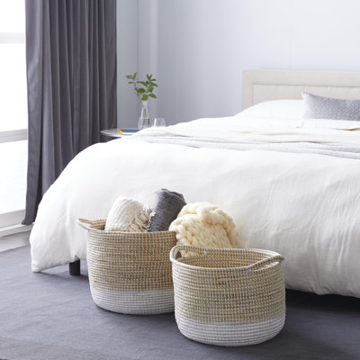 Seagrass Handmade Two Toned Decorative and Functional Storage Basket with Handles