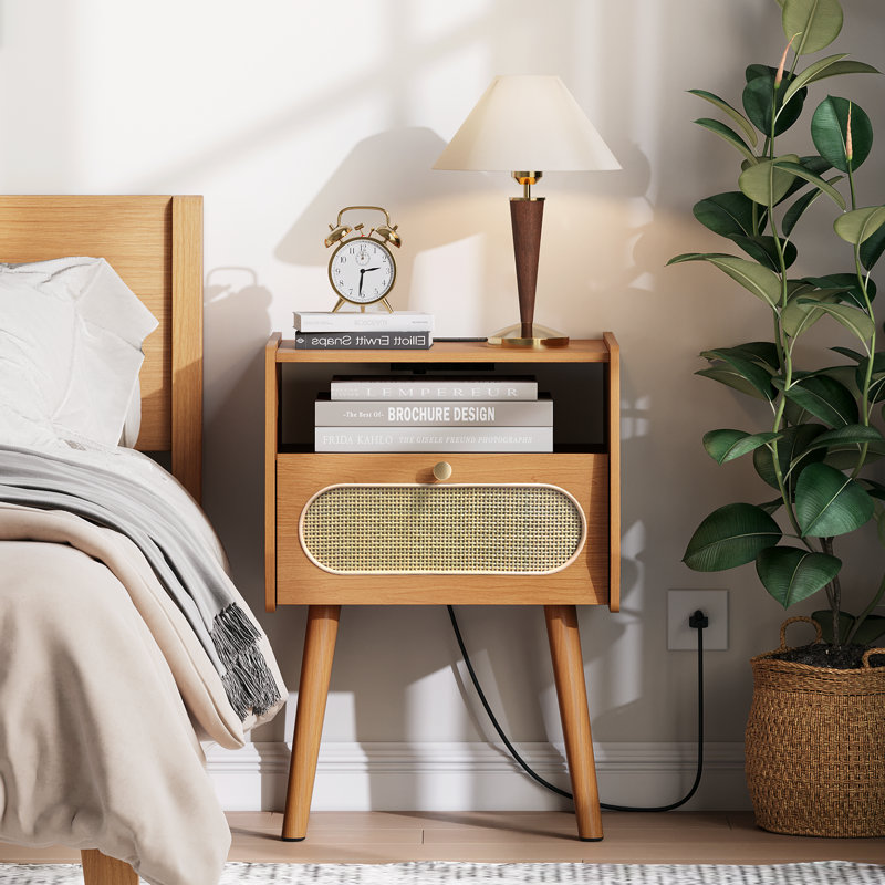Mid Century Modern Rattan Nightstand Set of 2 | Wayfair