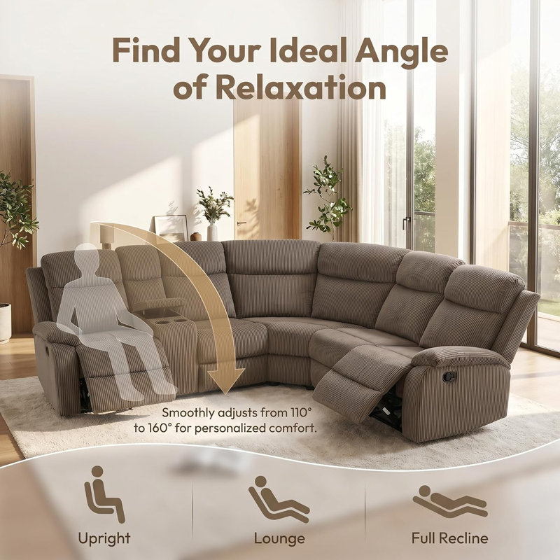 Canapé d'angle 3 pièces avec rangement intégré et revêtement en tissu., Tissu brun