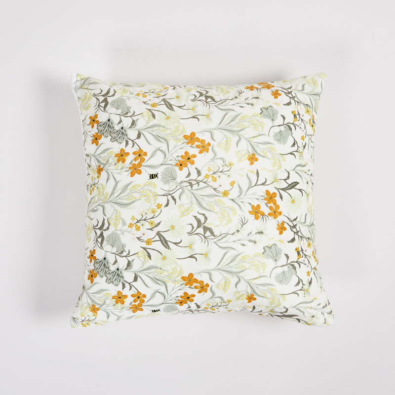 Floral Yellow Gray Throw Pillow 20"