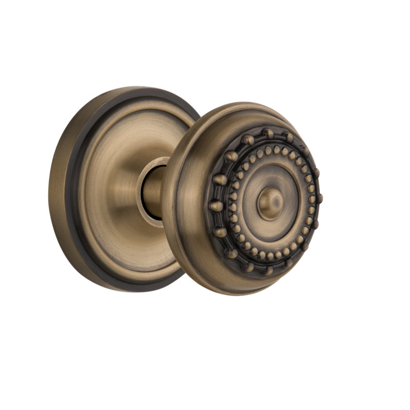 Classic Rosette with Meadows Door Knob, Antique Brass, 2-3/8"