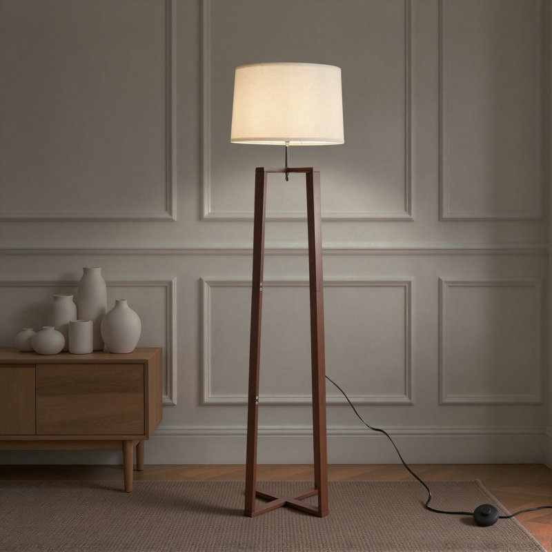 Easy Assembly Modern Farmhouse Bamboo Floor Lamp, Walnut