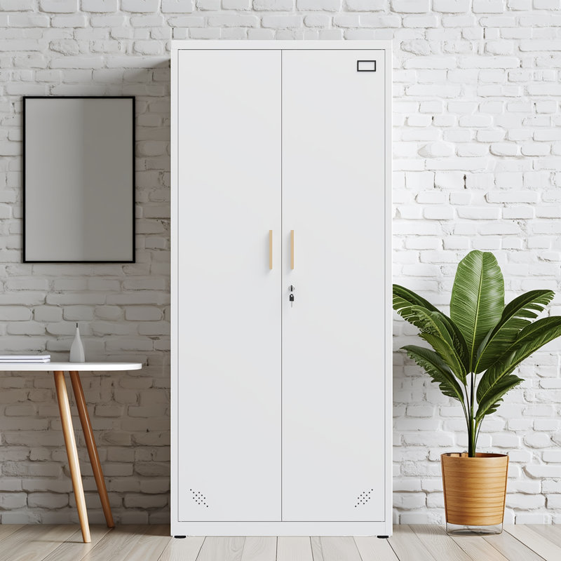 Armoire de rangement haute avec 2 portes et 4 cloisons pour séparer 5 espaces de rangement, Blanc