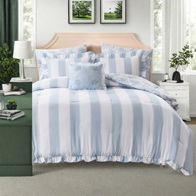 Ensembles de literie bleus, édredon simple en microfibre TG, chambre à coucher à volants