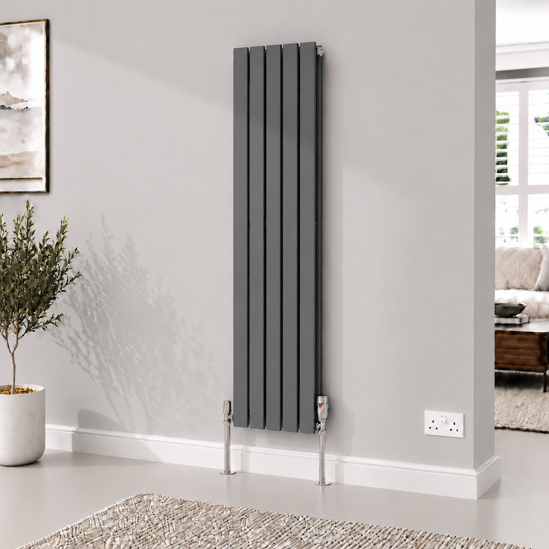 Peter Vertical Flat Double Panel Radiator, 120cm H x 47.6cm W x 5.8cm D, Anthracite