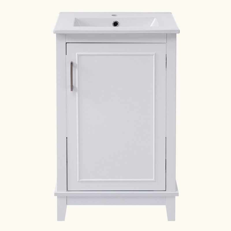Petit meuble-lavabo moderne avec lavabo en céramique, Blanc