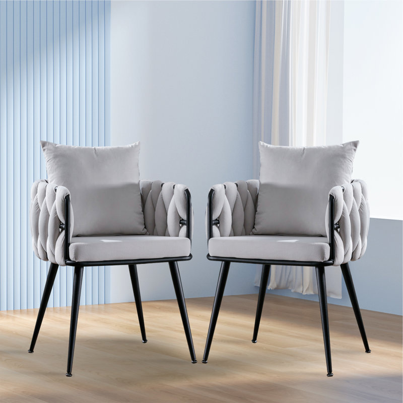 Chaise de salle à manger rembourrée en velours Mayolo, Ivoire
