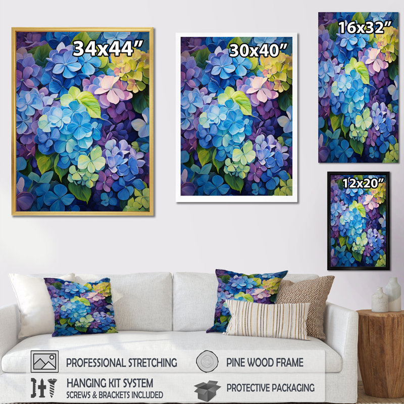 «Blue Blue Hydrangea Petals In Motion», reproduction sur toile, H 20 po x l 12 po x P 1 po, Toile tendue