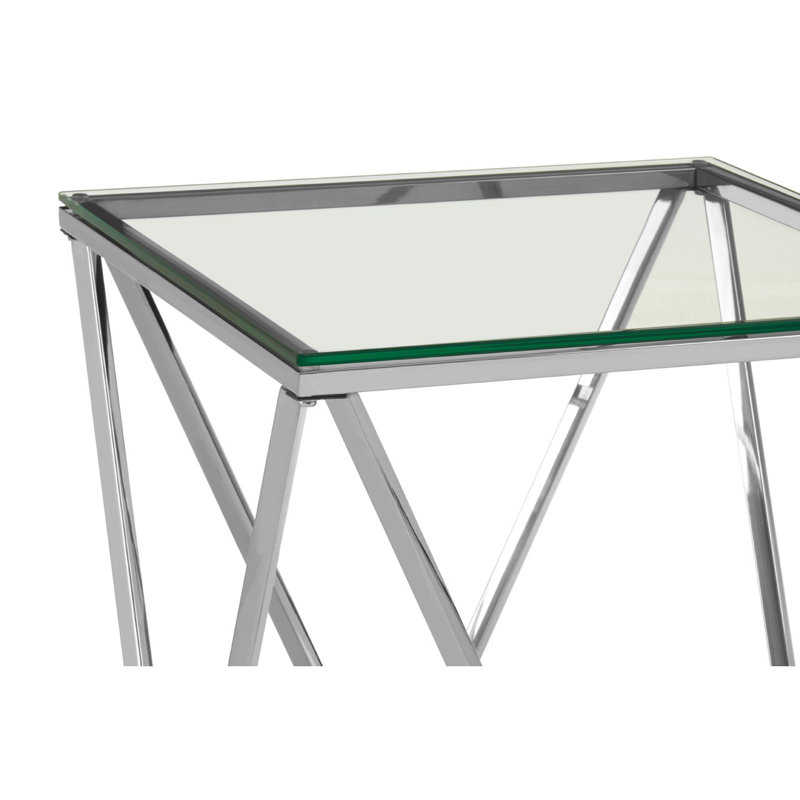 Redd Glass Top Frame End Table, Silver
